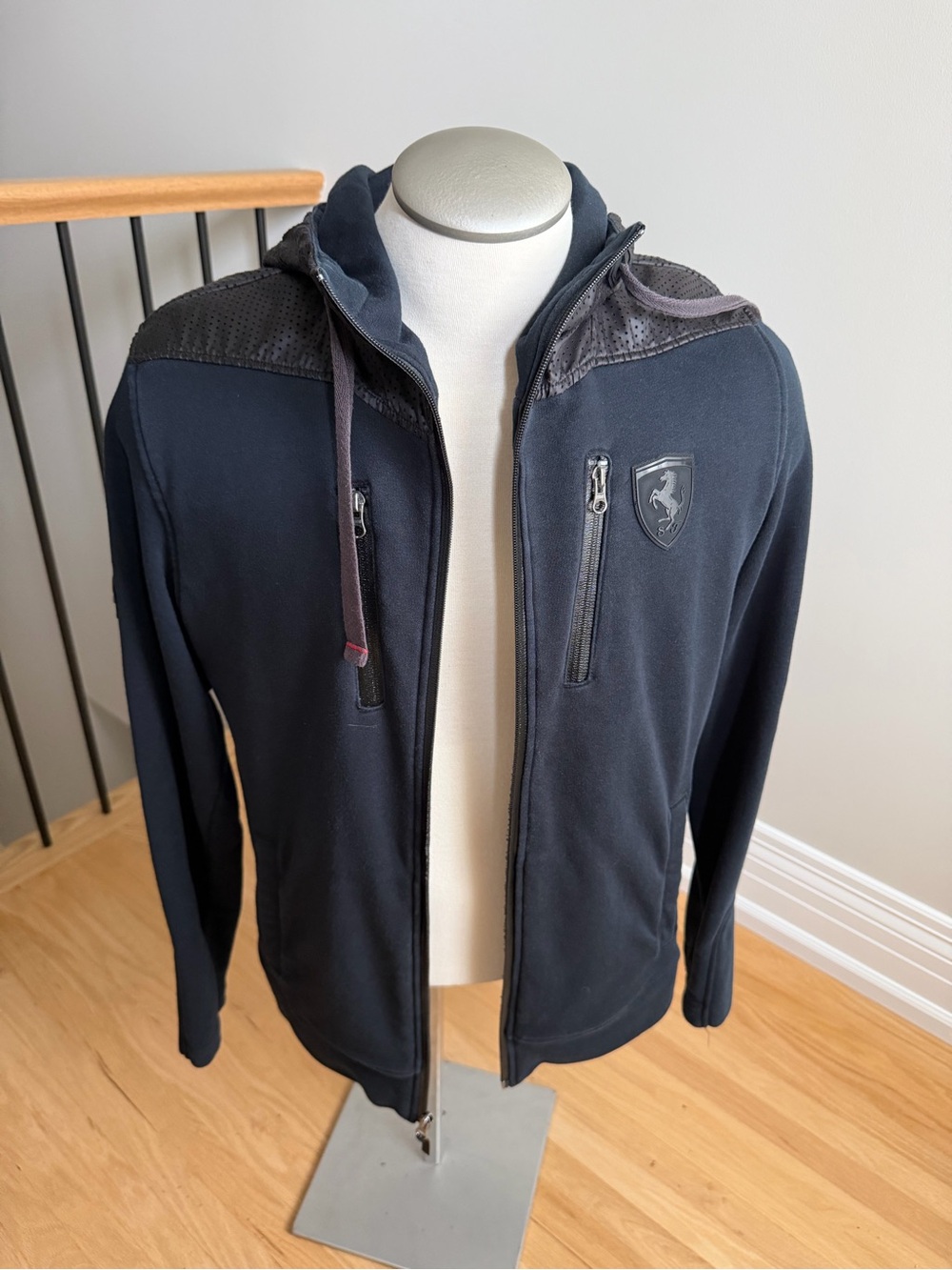 Ferrari Black Lightweight Hooded Jacket with Zip Chest Pocket